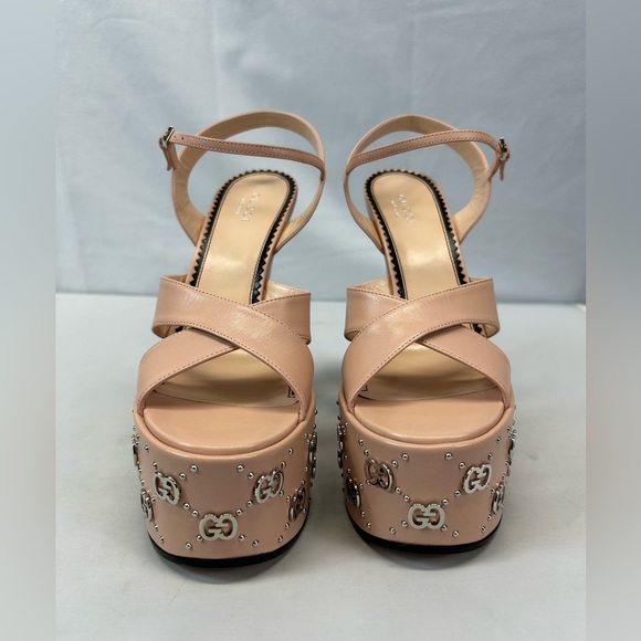 Gucci Interlocking G Studs Leather Platform Sandal in Pink Sz EU 38.5 / US 8.5 - Picture 3 of 7
